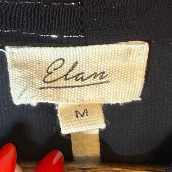 Elan Shimmer Stripe Black Tiered Midi Dress Long Sleeve Tie Neck size Medium - Picture 7 of 8